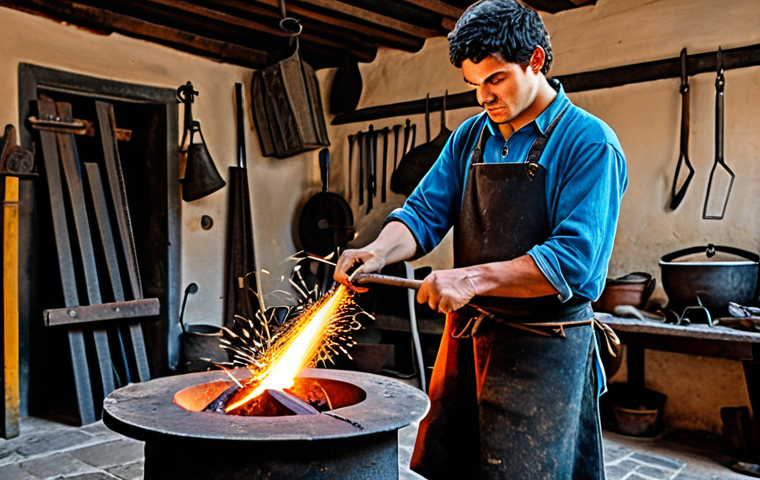 **

"A young Kai, a blacksmith apprentice in a vibrant Spanish village, fully clothed in modest blacksmith attire, working diligently at his forge, sparks flying, safe for work, appropriate content, professional, perfect anatomy, correct proportions, natural pose, well-formed hands, proper finger count, natural body proportions, family-friendly."

**
