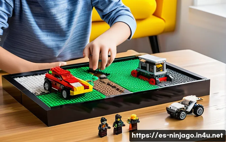 닌자고 레고 세트 조립 난이도 - A detailed LEGO Ninjago building scene featuring a medium complexity set with approximately 400 piec...